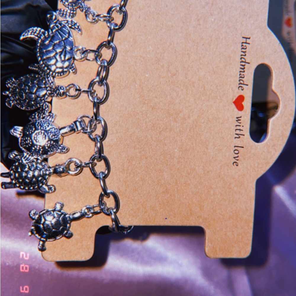 Silver Turtle Charm Bracelet